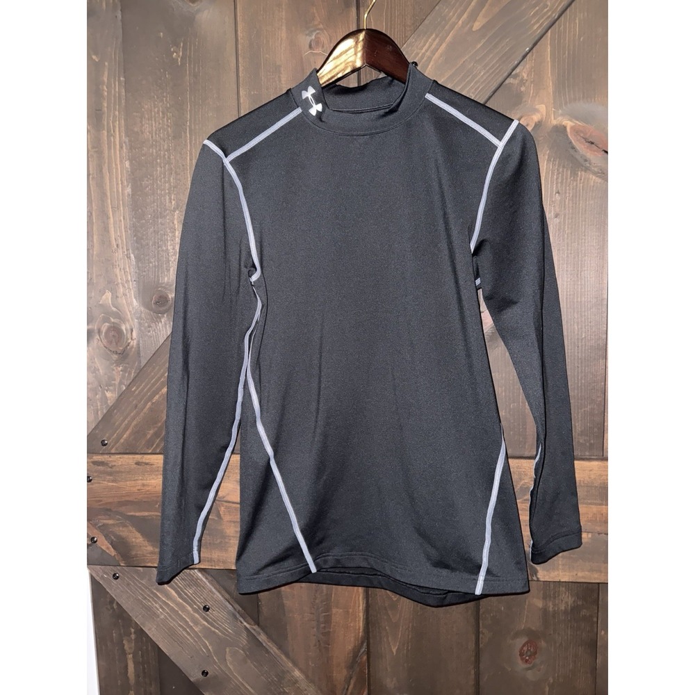 Under Armour Shirt Mens Small Black Polyester Compression ColdGear Mock Neck
